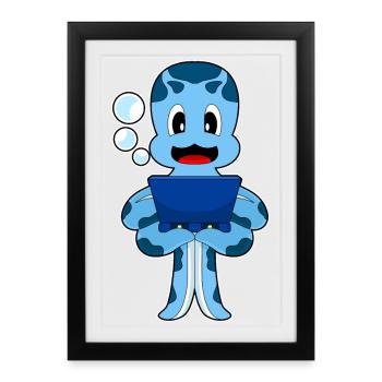 Ordinateur portable Octopus - Affiche encadrée (27 × 37 cm) - noir - Devant