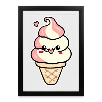 Crème glacée de dessin animé - Affiche encadrée (27 × 37 cm) - noir - Devant