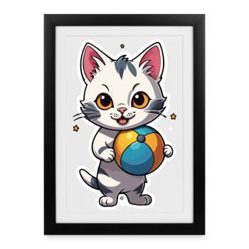 Süßer Katzenspielzeug Cartoon Design - Gerahmtes Poster (27 × 37 cm) - Schwarz - Vorne