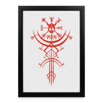 Crâne rouge et boussole viking - Affiche encadrée (27 × 37 cm) - noir - Devant