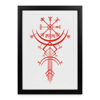 Symbole rouge d'une boussole viking - Affiche encadrée (27 × 37 cm) - noir - Devant