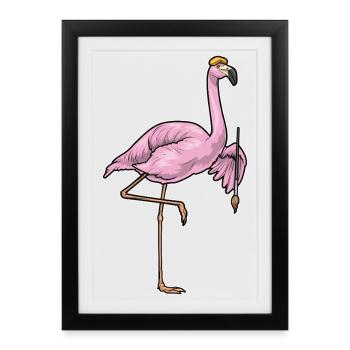 Flamingo Painter Brush Painting - Framed poster (27 × 37 cm) - black - Front