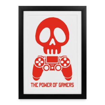 Crâne de gamer rouge - Affiche encadrée (27 × 37 cm) - noir - Devant