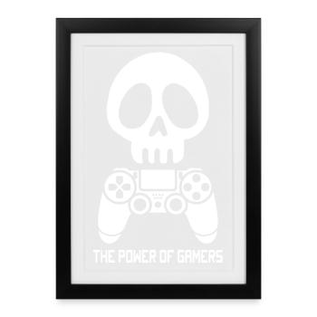 Crâne de gamer blanc - Affiche encadrée (27 × 37 cm) - noir - Devant