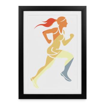 Coureuse Fille Style Rétro - Affiche encadrée (27 × 37 cm) - noir - Devant