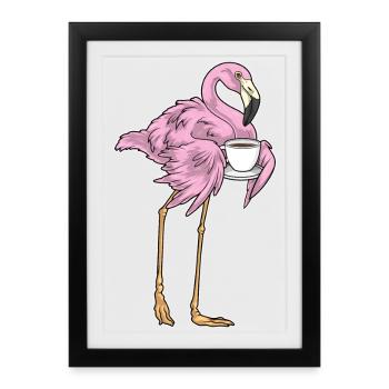 Flamingo Kaffee Tasse - Gerahmtes Poster (27 × 37 cm) - Schwarz - Vorne