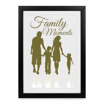 Silhouette Famille En Plein Air - Affiche encadrée (27 × 37 cm) - noir - Devant