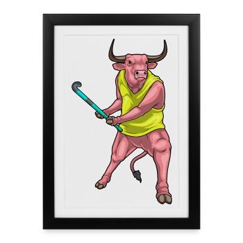 Stier Feldhockey Hockeyschläger - Gerahmtes Poster (27 × 37 cm) - Schwarz - Vorne