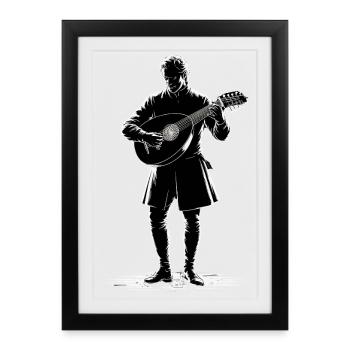 Barde médiéval avec luth - Affiche encadrée (27 × 37 cm) - noir - Devant
