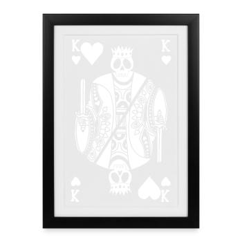 Squelette blanc du roi de coeur - Affiche encadrée (27 × 37 cm) - noir - Devant