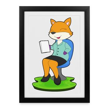 Fuchs Sekretärin Papier Büro - Gerahmtes Poster (27 × 37 cm) - Schwarz - Vorne