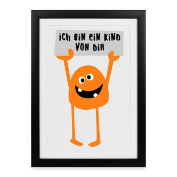 Monster Enfant Bande Dessinée Drôle Monster Enfants Parents - Affiche encadrée (27 × 37 cm) - noir - Devant