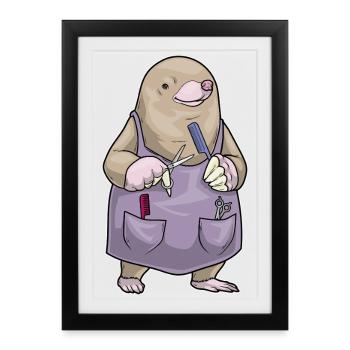 Peigne et ciseaux de coiffeur Mole - Affiche encadrée (27 × 37 cm) - noir - Devant