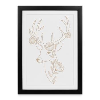 Cerf élégant à décor floral - Affiche encadrée (27 × 37 cm) - noir - Devant