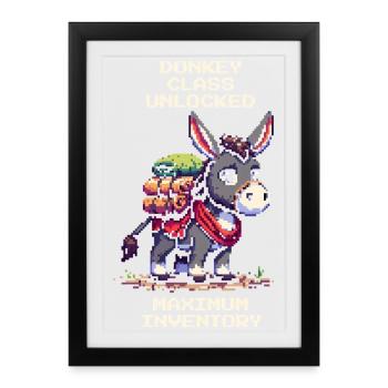 Classe d’âne : Inventaire maximum | RPG Âne Pixel Art - Affiche encadrée (27 × 37 cm) - noir - Devant
