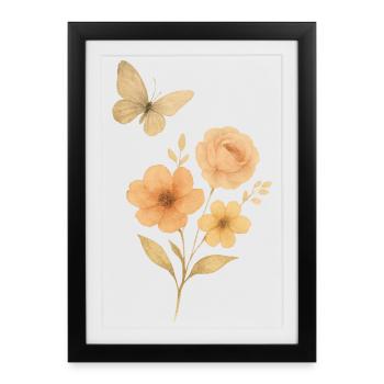 Fleurs pastel avec papillon - Affiche encadrée (27 × 37 cm) - noir - Devant