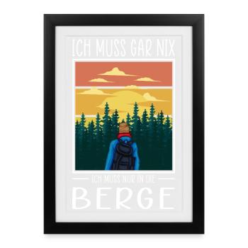 Wandern Sprüche Wanderer Wanderoutfits - Gerahmtes Poster (27 × 37 cm) - Schwarz - Vorne