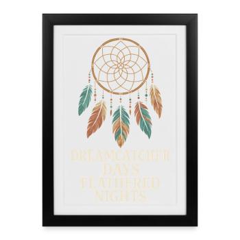 Feather And Dream Boho Festival Spiritual Pattern - Framed poster (27 × 37 cm) - black - Front