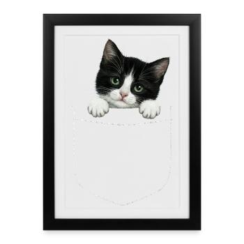 Cat Pocket peeks cute cat in the pocket - Framed poster (27 × 37 cm) - black - Front