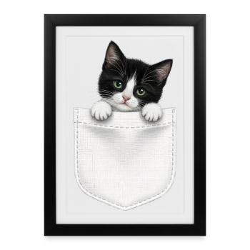 Cat Pocket peeks cute cat in the pocket - Framed poster (27 × 37 cm) - black - Front