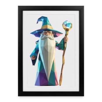 Wise Wizard - Cool Low Poly Logo - Affiche encadrée (27 × 37 cm) - noir - Devant
