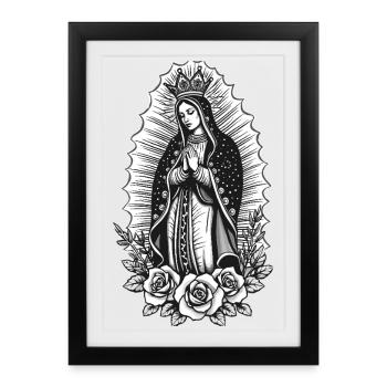 Guadalupe Line Style Rose Motif - Framed poster (27 × 37 cm) - black - Front