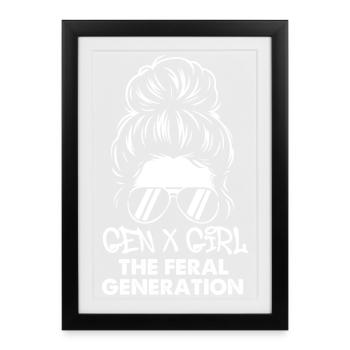 Gen X Fille Feral Génération Rétro Sauvage Nostalgie - Affiche encadrée (27 × 37 cm) - noir - Devant