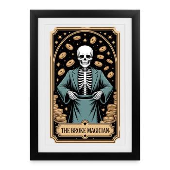 Le magicien fauché squelette magicien humour - Affiche encadrée (27 × 37 cm) - noir - Devant
