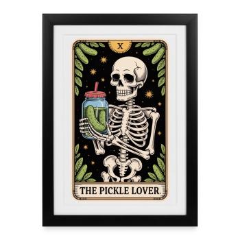 L’amateur de cornichons Squelette Tarot Concombre Humour - Affiche encadrée (27 × 37 cm) - noir - Devant