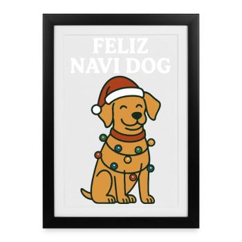 Feliz Navi Chien Père Noël Vacances Fun - Affiche encadrée (27 × 37 cm) - noir - Devant