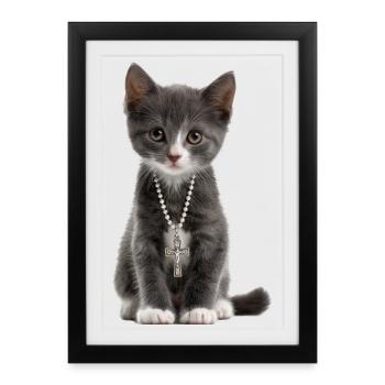 Collier croix de chat chrétien - Affiche encadrée (27 × 37 cm) - noir - Devant