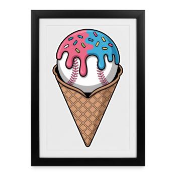 Une cuillère de glace de baseball avec des vermicelles dans un pavillon de gaufres - Affiche encadrée (27 × 37 cm) - noir - Devant