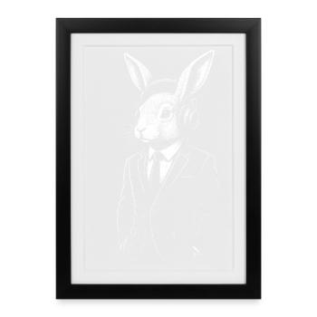 Jazz Rabbit en costume avec des écouteurs - Affiche encadrée (27 × 37 cm) - noir - Devant