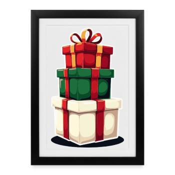 Stacked Gift Boxes Illustration - Framed poster (27 × 37 cm) - black - Front