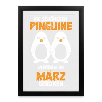 Anniversaire de mars, le pingouin dit drôle - Affiche encadrée (27 × 37 cm) - noir - Devant