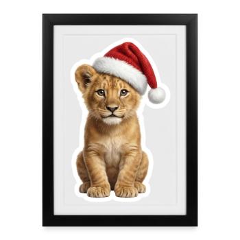 Un petit lion sauvage fête Noël - Affiche encadrée (27 × 37 cm) - noir - Devant