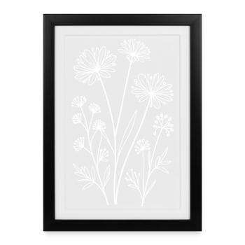 Fleurs sauvages en ligne sur noir - Affiche encadrée (27 × 37 cm) - noir - Devant