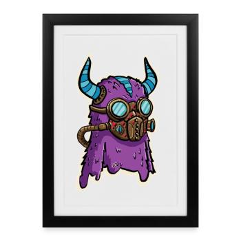 Monstre Violet Steampunk à Lunettes - Affiche encadrée (27 × 37 cm) - noir - Devant