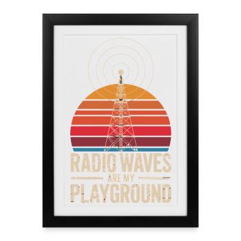 Les ondes radio sont mon terrain de récréation Radio rétroamateur - Affiche encadrée (27 × 37 cm) - noir - Devant