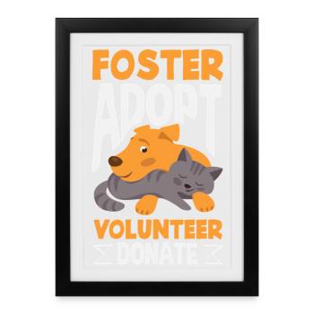 Adoptez un chat bénévole de sauvetage animal en famille d’accueil - Affiche encadrée (27 × 37 cm) - noir - Devant