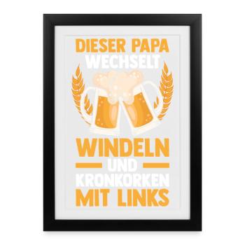 Bière, fête des pères, papa, papa - Affiche encadrée (27 × 37 cm) - noir - Devant