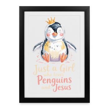 Royal Penguin : Amour pour Jésus - Affiche encadrée (27 × 37 cm) - noir - Devant