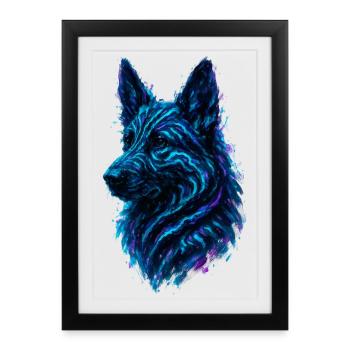 Neon German Shepherd: Abyssal Canine Art - Framed poster (27 × 37 cm) - black - Front