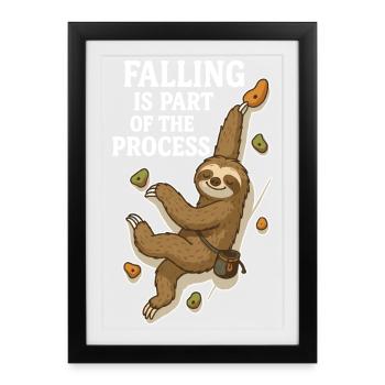 Bouldering Sloth – Falling is part of the Process - Framed poster (27 × 37 cm) - black - Front