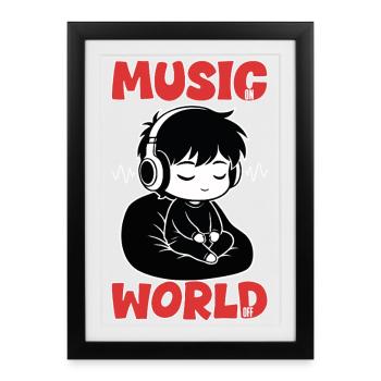 Musique On World Off Manga Zen Casque - Affiche encadrée (27 × 37 cm) - noir - Devant