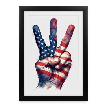 Panneau en V avec drapeau américain - Affiche encadrée (27 × 37 cm) - noir - Devant