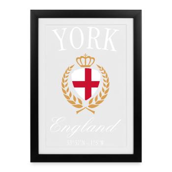 Couronne d’armoiries York England – Souvenir de voyage - Affiche encadrée (27 × 37 cm) - noir - Devant