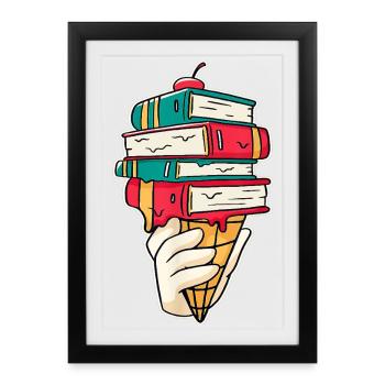 Livres Crème Lectures d’été pour les amateurs de livres drôles - Affiche encadrée (27 × 37 cm) - noir - Devant