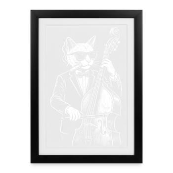 Bassiste Jazz Cat en costume - Affiche encadrée (27 × 37 cm) - noir - Devant