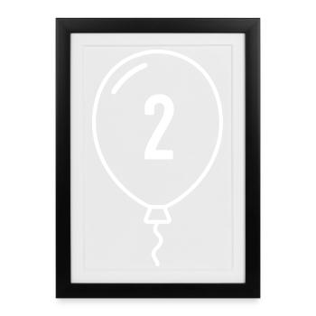 Ballon numéro 2 – Conception d’anniversaire et de fête - Affiche encadrée (27 × 37 cm) - noir - Devant